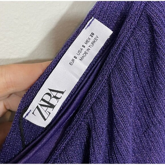 Zara Small Purple Metallic Thread Cape Maxi Dress Gown Evening Knit Shimmer Boho - Picture 11 of 13